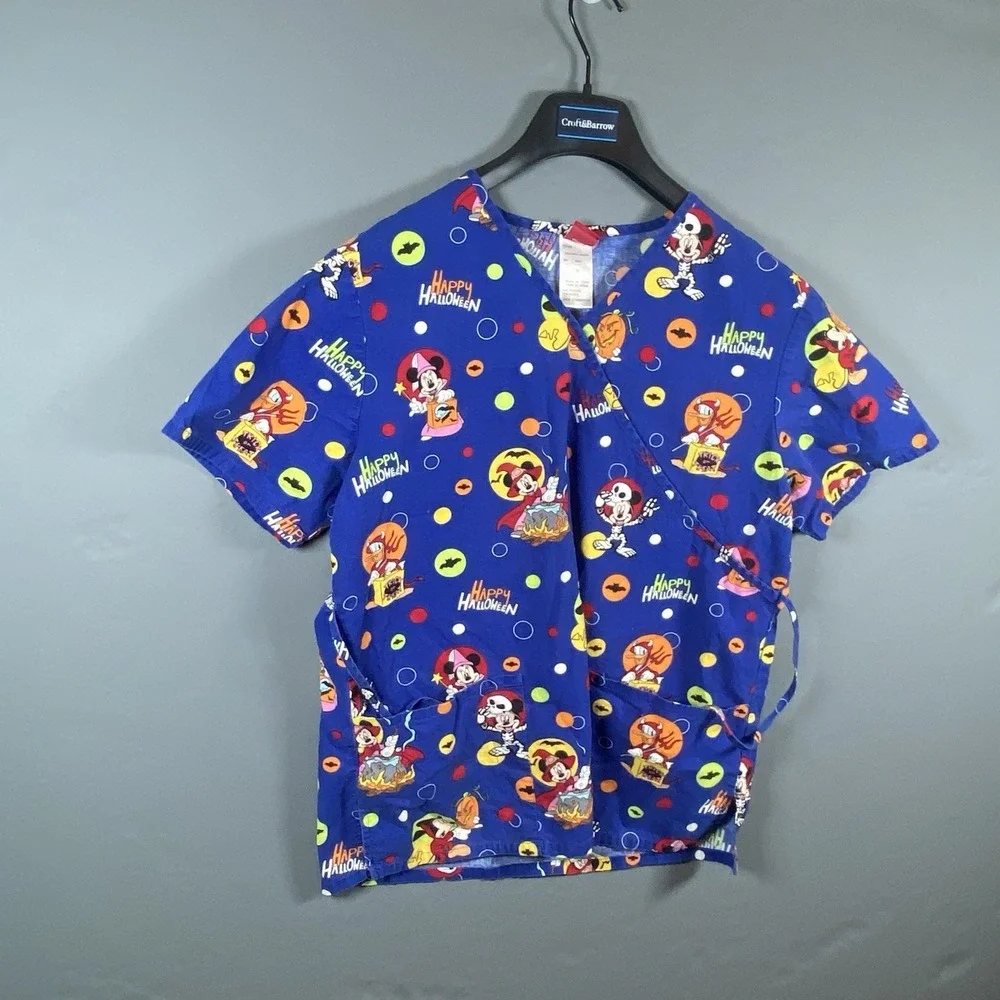 Scrubs Top Cartoon Halloween‎ Disney Mickey and Minnie Mouse Size M